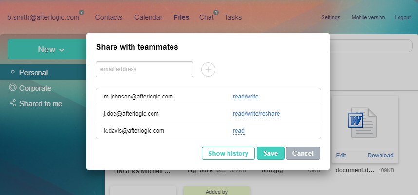 Aurora Corporate files sharing
